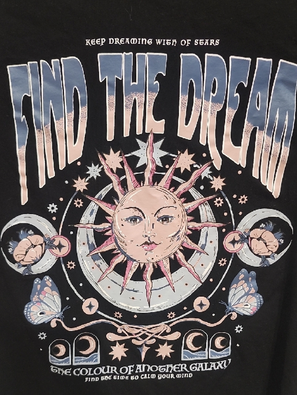 Pull&Bear Black Moon Stars Dream Graphic Tee Boho Fairy 100% Cotton Tarot Indie - Picture 5 of 8